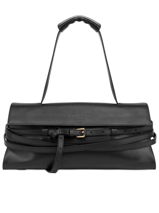 Moschino Black Structured Nappa Leather Handbag With Belt