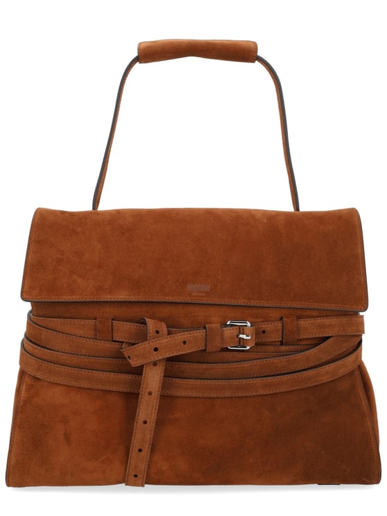Moschino Suede Tie Me Leather Buckle Handbag