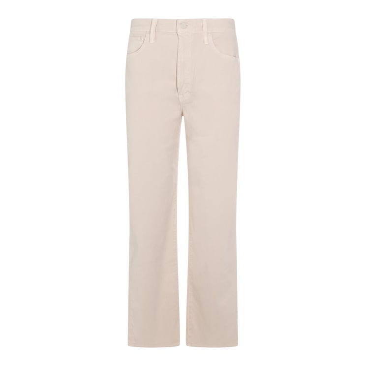 Mother High Waist Beige Cotton Straight-Leg Jeans
