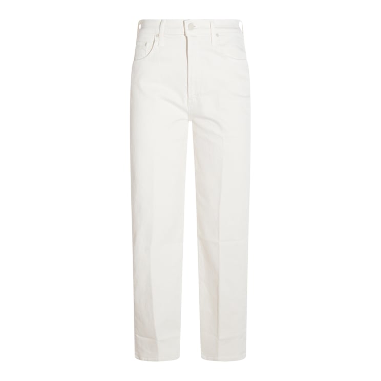 Mother High-Waisted White Cotton Jeans with Functional Pockets