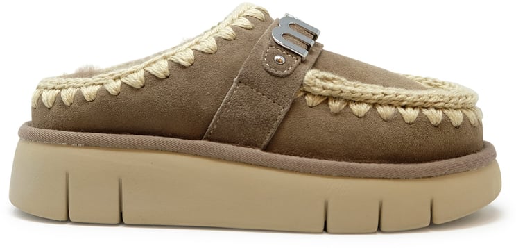 MOU MOU FW531001A ELEPHANT GREY BOUNCE METAL LOGO LEATHER WOOL RUBBER CLOG