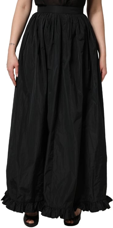 MSGM MSGM Black High Waist Pleated A-line Long Maxi Women Skirt
