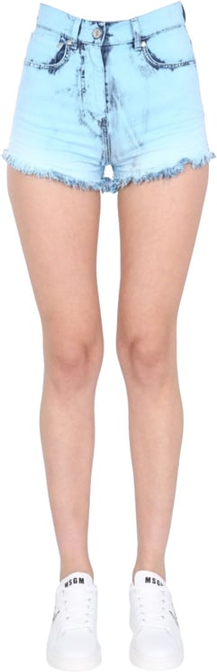MSGM High-Waisted Light Blue Denim Shorts