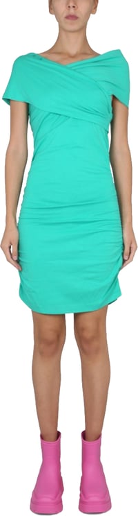 MSGM Crossover Neckline Draped Mini Dress