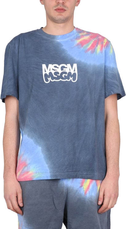 MSGM Tie-Dye T-Shirt With Bold Logo