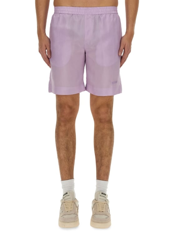 MSGM Regular Fit Cupro Shorts With Logo Detail
