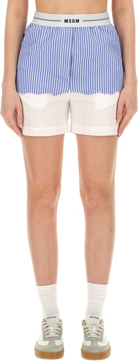 MSGM Shorts With Logo Band And Vertical Stripe Design
