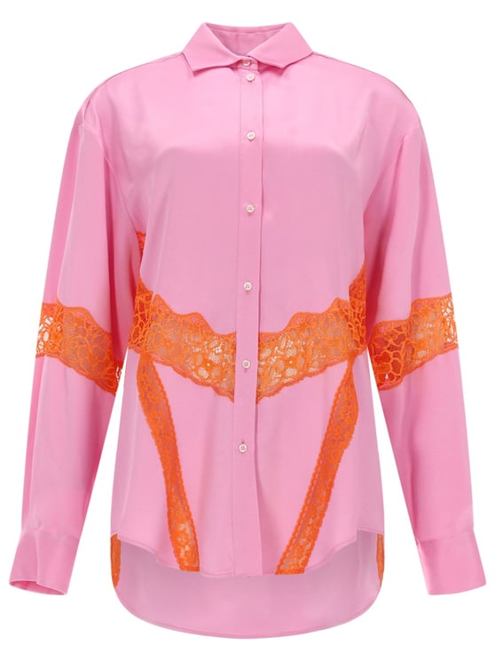 MSGM Pink Orange Lace Inserts Shirt