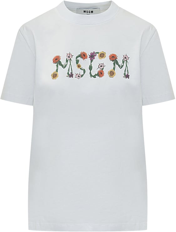 MSGM T Shirt Con Logo Floreale