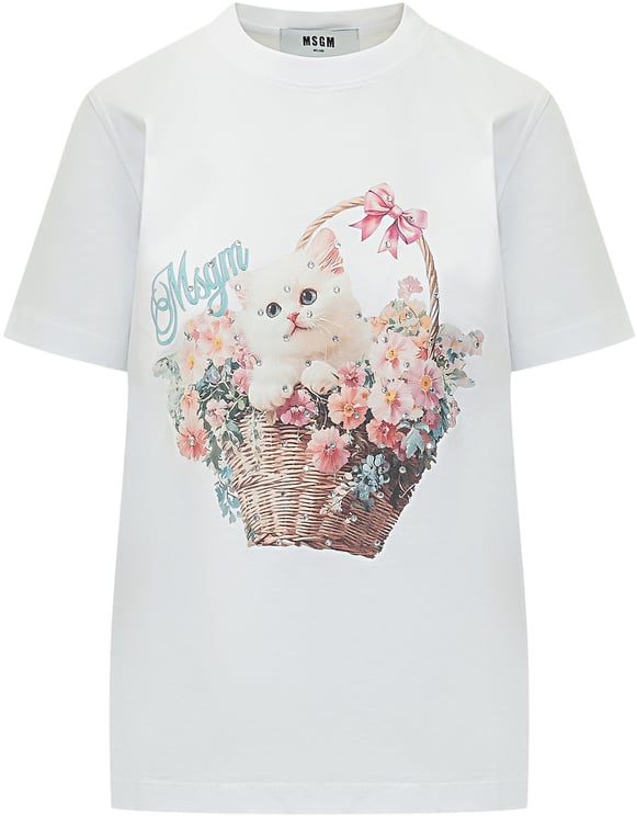 MSGM T Shirt Con Stampa Gattino