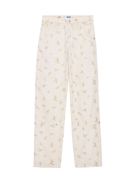 MSGM Light Beige Floral Print Trousers