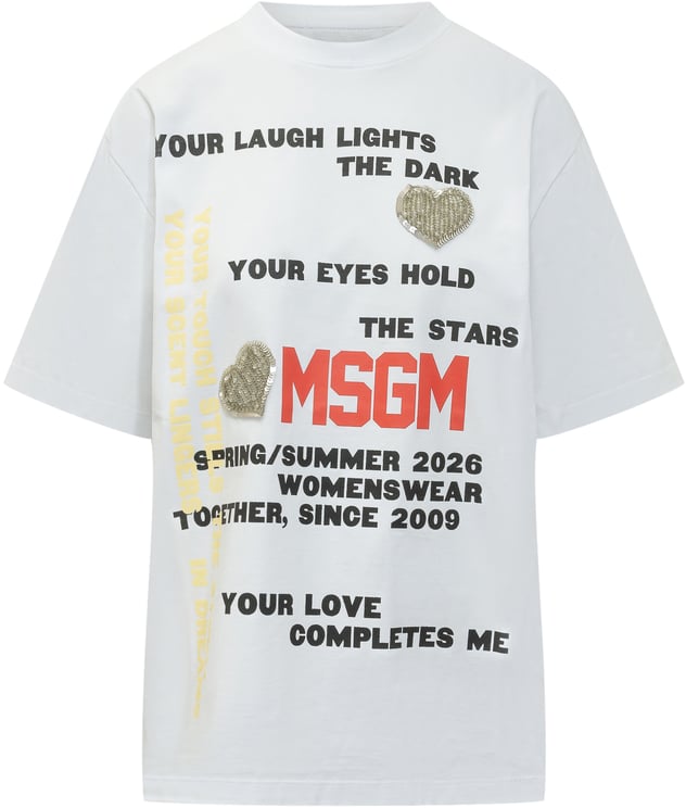 MSGM T-shirt con Stampa Lettering e Applicazioni