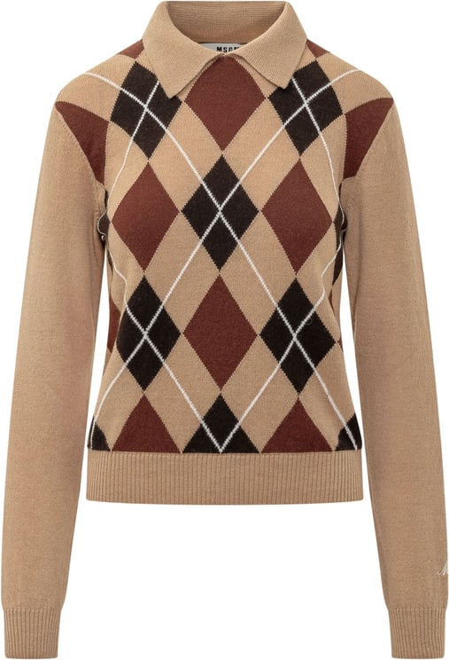 MSGM Maglia Polo con Motivo Argyle