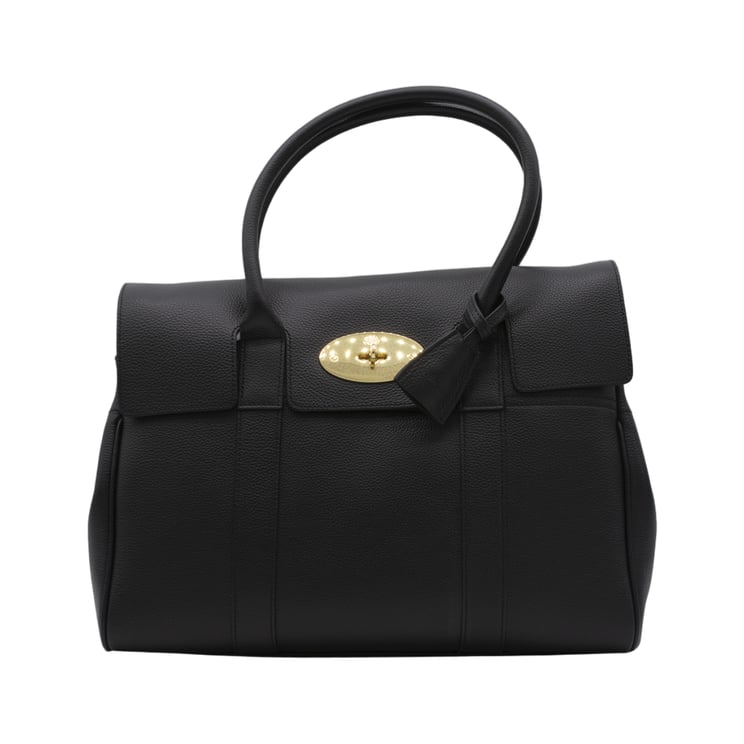Mulberry Structured Black Leather Handbag With Gold-Tone Turn-Lock Closure