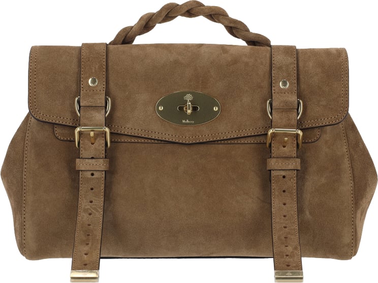 Mulberry Brown Alexa Intrecciato Handle Suede Bag