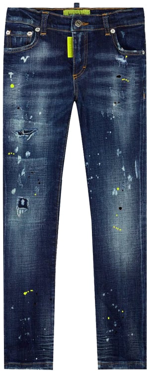 My Brand Blue Distressed Neon Yellow Jeans | DENIM
