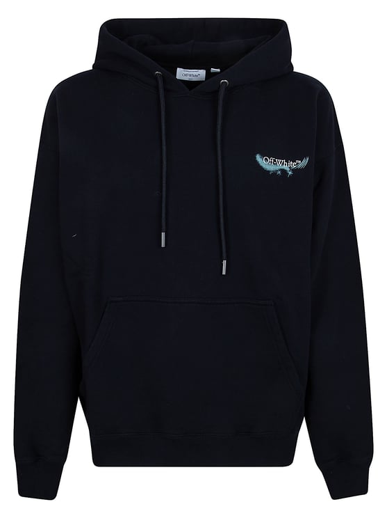 OFF-WHITE Graphic Print Black Hoodie with Drawstring Hood