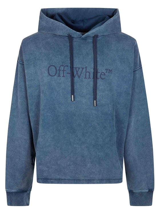 OFF-WHITE Washed Denim Blue Cropped Printed Hoodie