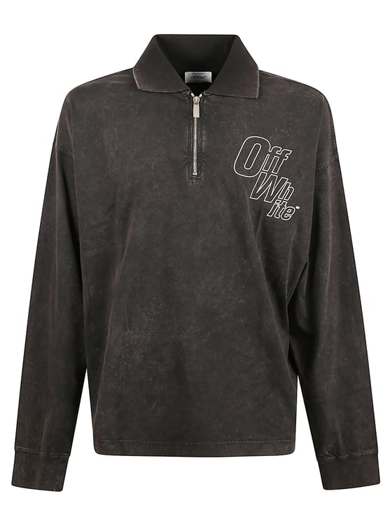 OFF-WHITE Long-Sleeve Polo Shirt with Half-Zip and Graphic Design