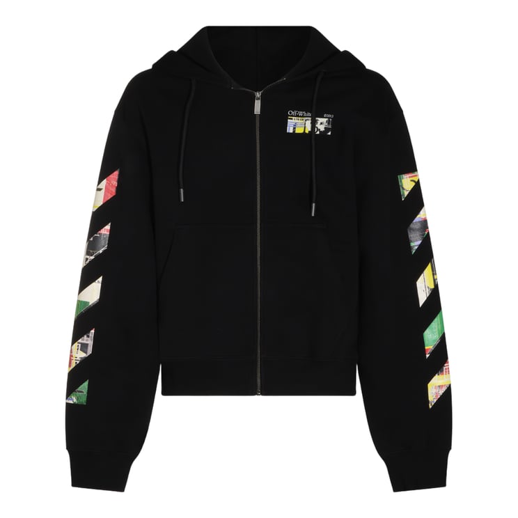 OFF-WHITE Black Zip-Up Hoodie with Colorful Graphic Prints
