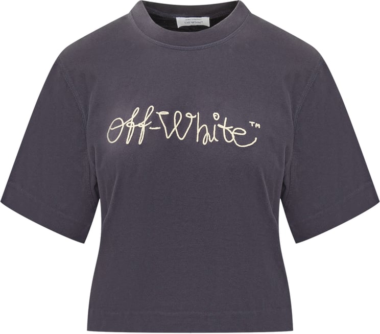 OFF-WHITE Off-White T-Shirt Crop Grigia con Ricamo Logo