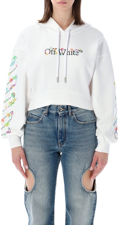 OFF-WHITE Crop Hoodie Flower Bianco