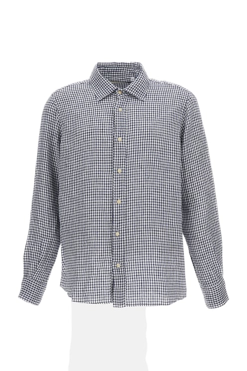 Original Vintage Checkered Linen Shirt with Classic Collar