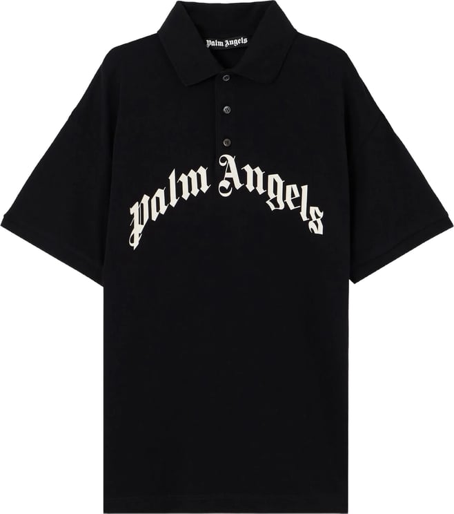 Palm Angels Black Curved Logo Polo Cotton Shirt