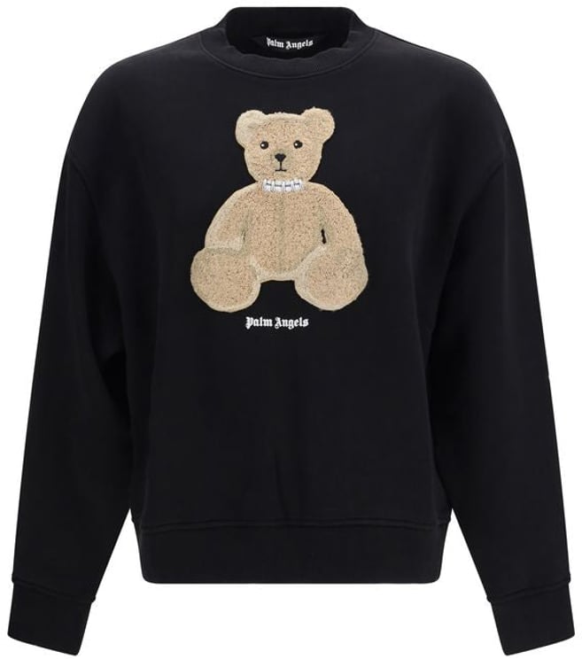 Palm Angels Textured Teddy Bear Applique Crew Neck Sweater