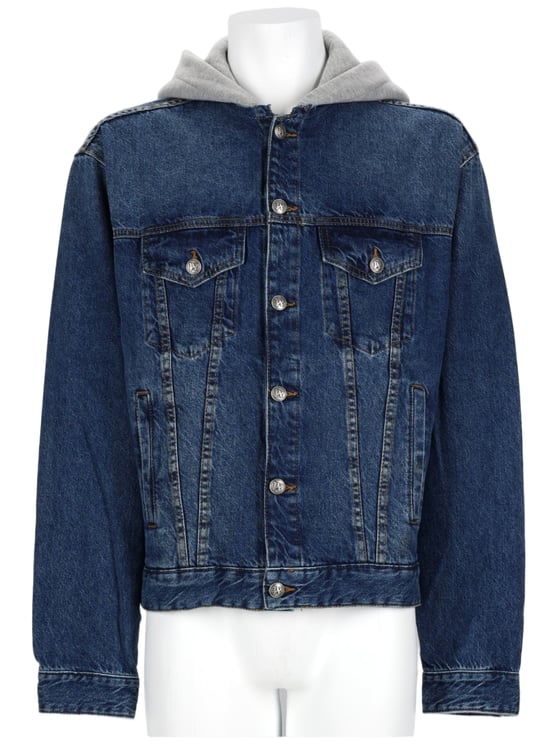 Palm Angels Medium Blue Hooded Layered Denim Jacket