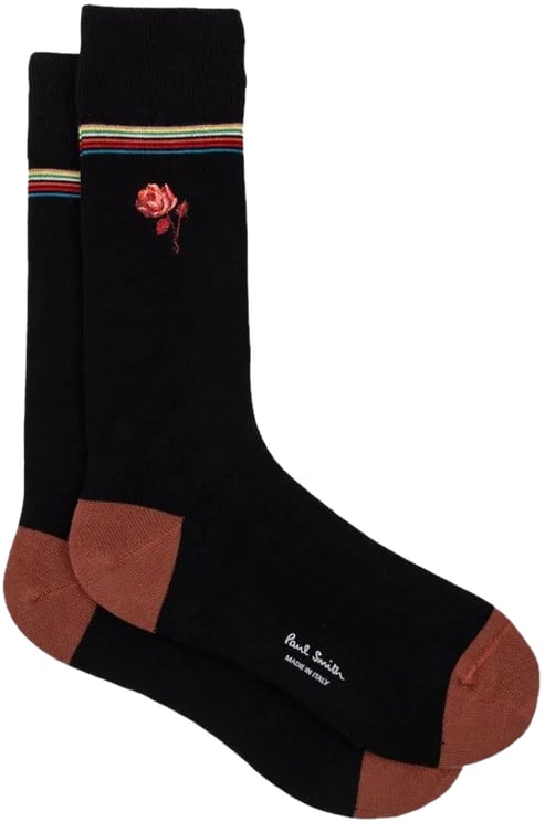 Paul Smith Chaussettes noire Fleur Rose brodée rose M1A 380NE N291 79 Paul Smith Homme