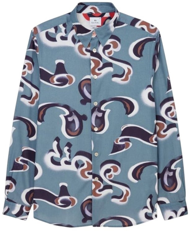 Paul Smith Chemise bleu arabesques taupe blanc navy Paul Smith homme M2R 687U T22496 43