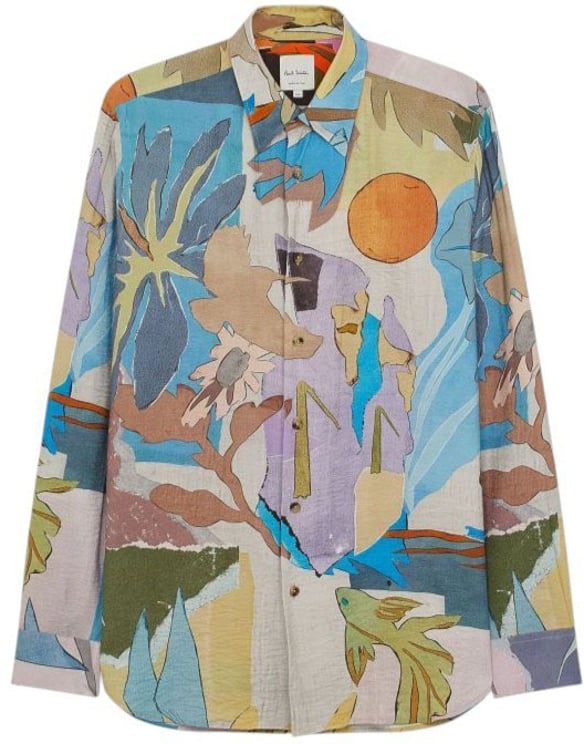Paul Smith Chemise print fleurs poissons oiseaux mauve bleu Paul Smith Homme M1R 598Z V03017 43