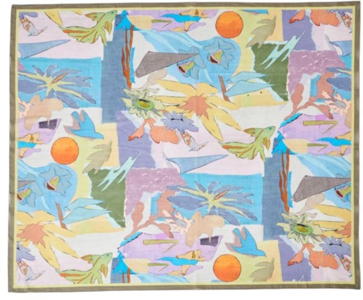 Paul Smith Chèche print poissons oiseaux fleurs bleu mauve Paul Smith Homme Femme M1A 150B U947 43