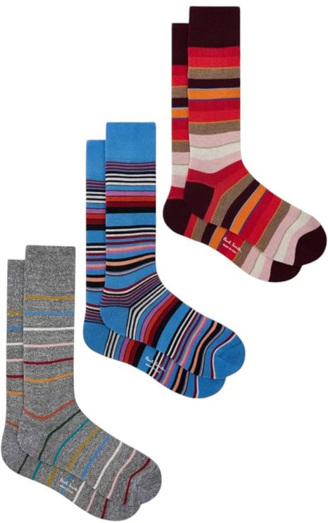 Paul Smith Pack 3 chaussettes rayée orange chinée gris rayée bleu Paul Smith Homme Femme M1A SOCK USTR 1A