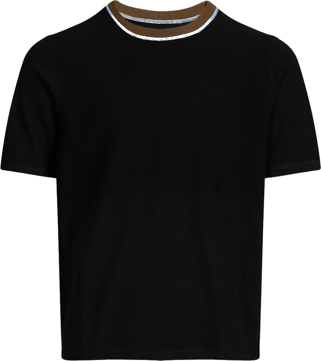 Paul Smith Pull manches courtes noir col rayé ciel taupe laine Paul Smith Homme M2R 820Z V22678 79