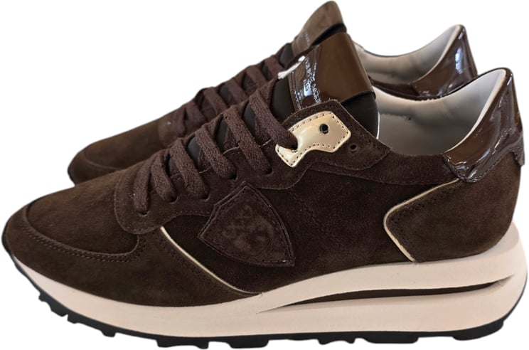 Philippe Model Baskets Tropez High suède spoiler verni chocolat Philippe Model Femme TKLD DM15