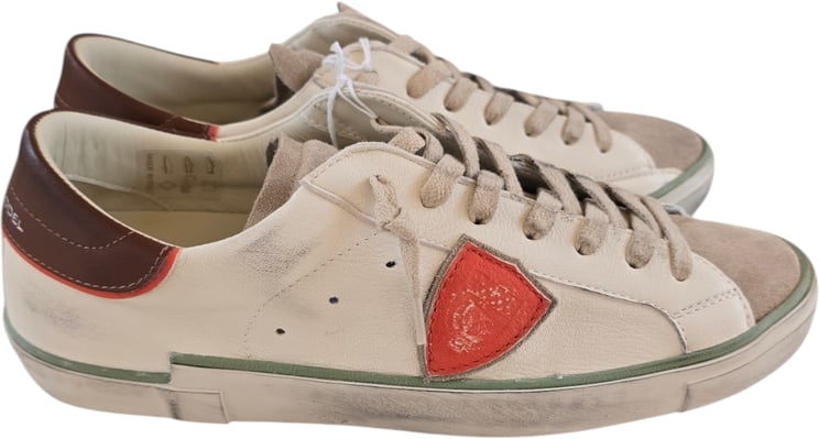 Philippe Model Sneakers cuir écru logo orange spoiler bordeaux Philippe Model Homme baskets PRLU VVB3