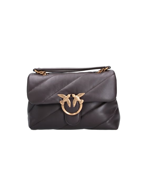 Pinko Padded Brown Leather Love Classic Puff Bag