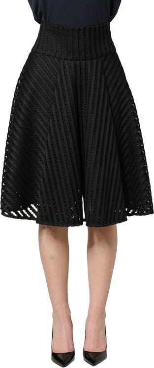Pinko PINKO Cotton Striped Flared Silhouette Aline Midi Black