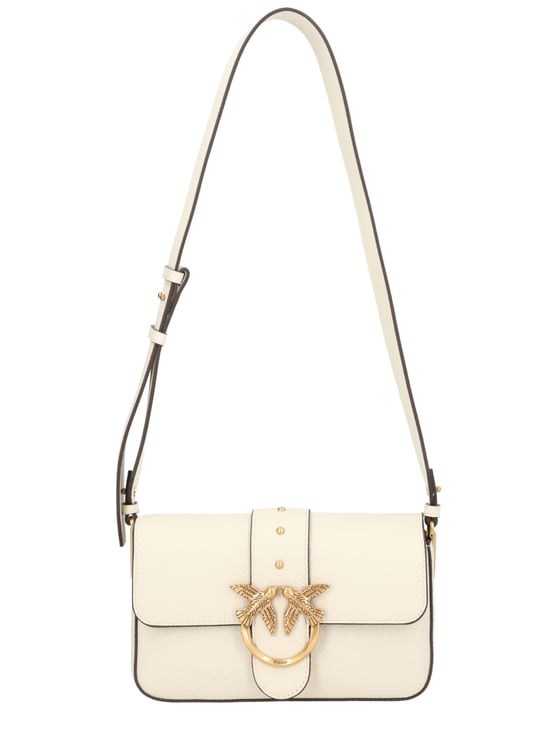 Pinko White Leather Mini Love Shoulder Bag