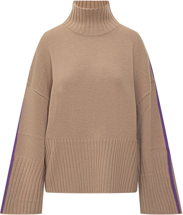 Pinko Pinko Maglia Barbados Dolcevita Beige con Riga Viola