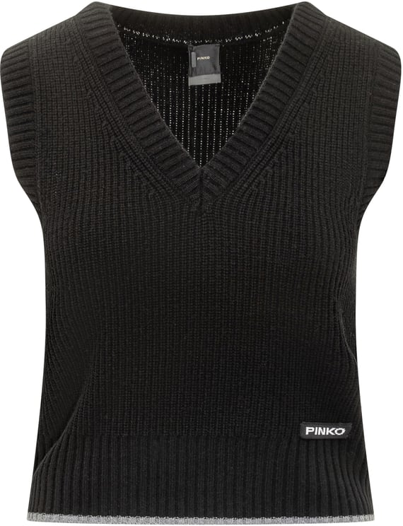 Pinko Pinko Gilet in Maglia Nero con Scollo a V