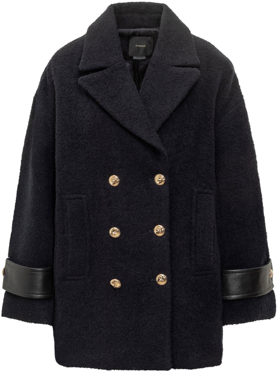 Pinko Pinko Cappotto Canederli Doppiopetto con Dettagli in Pelle