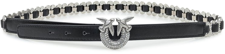 Pinko Cintura Pinko in pelle nera con fibbia Love Birds gioiello