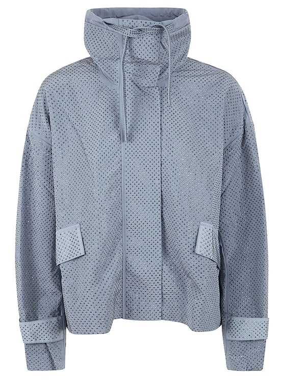 Pinko Technical Canvas Blouson Jacket with Rhinestone Embellishments