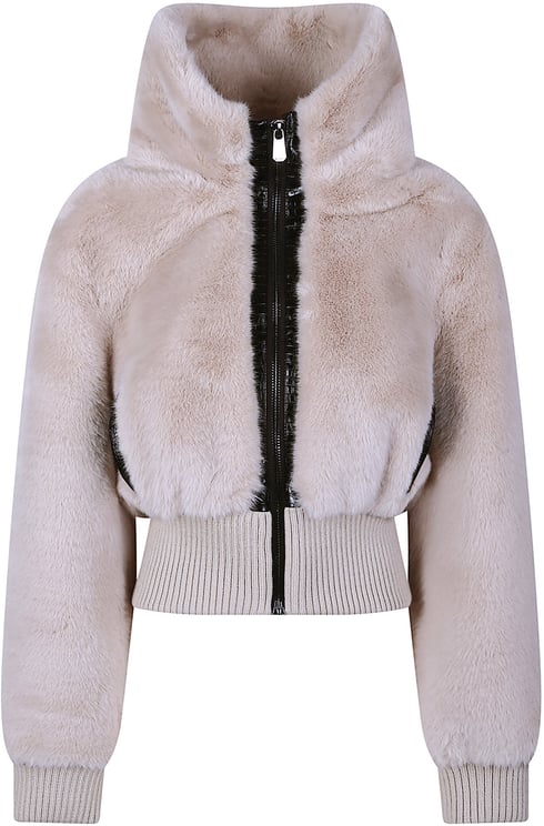 Pinko Bagels Faux Fur Bomber Jacket Nude