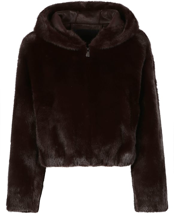 Pinko Gasteria Faux Fur Hooded Jacket Brown