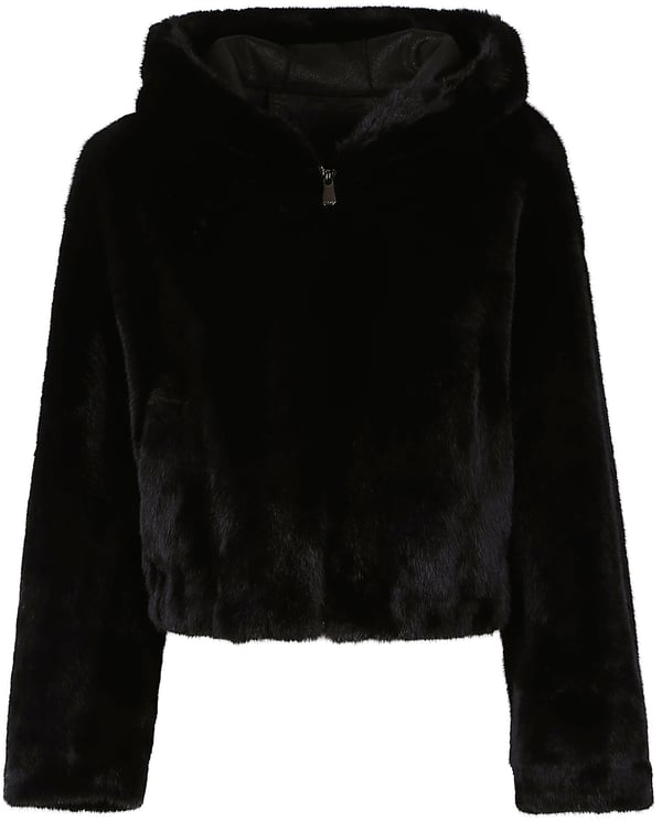 Pinko Gasteria Faux Fur Hooded Jacket Black