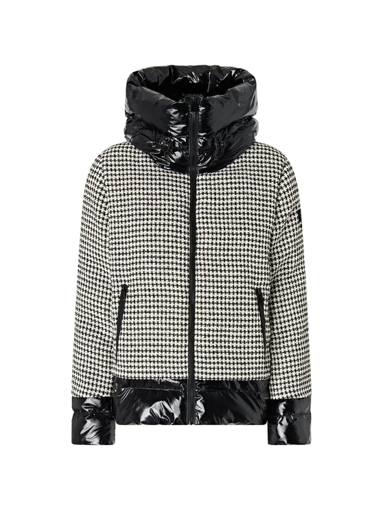 Pinko Cropped Houndstooth Tweed Jacket With Glossy Quilted Detailing